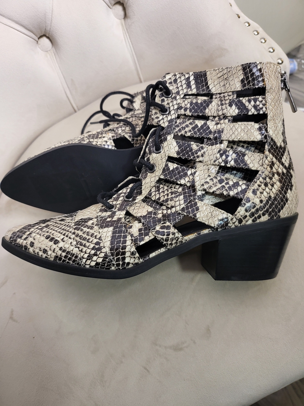 Treasure & Bond Snake-Print Lace-Up Ankle Boots in Black & Cream - Picture 3 of 8